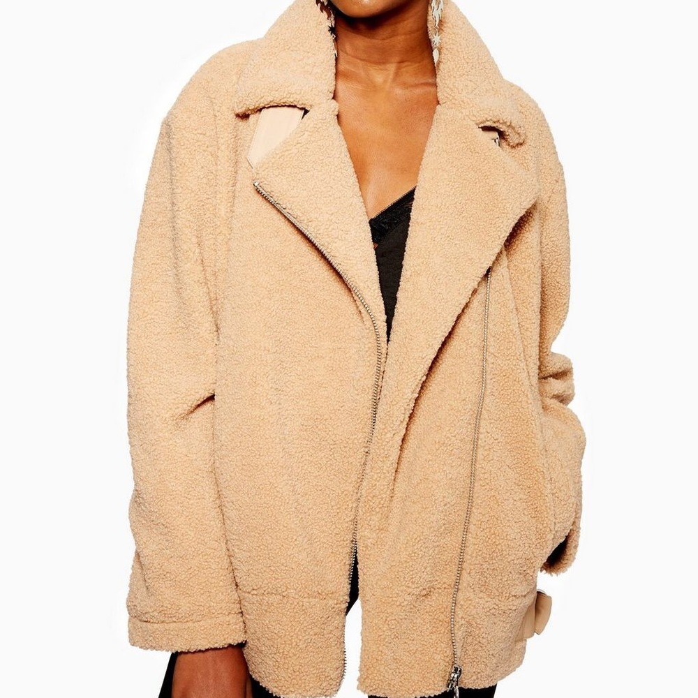 topshop biker-style teddy coat